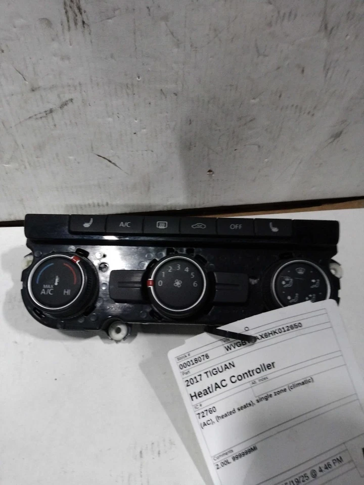 Used A/C Selector Switch fits: 2017 Volkswagen Tiguan AC heated seats single zon Foto 1 de 4