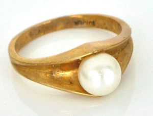 VINTAGE SCHÖNER 10K GELBGOLD RING GRÖSSE 5,5 SOLITÄR PERLE 3,1G - Bild 1 von 1