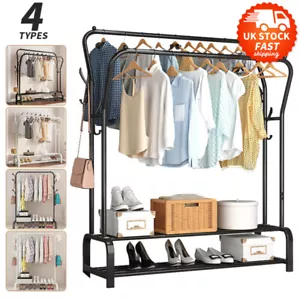 Heavy Duty Metal Double Rail Clothes Garment Hanging Rack Shelf Display Stand UK - Picture 1 of 35