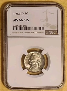 VINTAGE 1944-D SILVER WAR NICKEL NGC GRADED MS-66 5 FULL STEPS NICE ONE - Picture 1 of 4