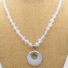 Numismatics 8Mm Beautiful Natural White Opal Round Beads Gems Pendant Necklace
