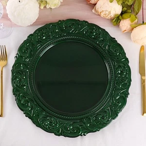 24 HUNTER GREEN 14" Round Baroque Metallic Charger Plates Wedding Light Gray - Picture 1 of 8