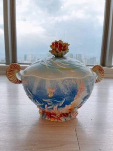 Franz Collection By the Sea Ornamental Container Ocean Coral Fish Lid Boxed - Picture 1 of 10