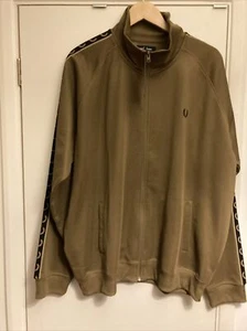 Fred Perry Twin Taped Track Jacket - XXL Khaki Gold/ Black Tracksuit Top New - Picture 1 of 6