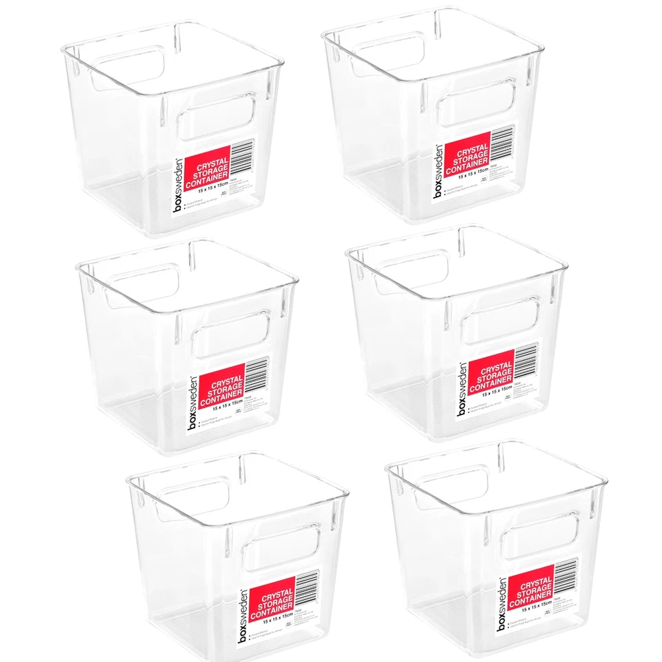 6x Boxsweden Crystal 15cm Small Square Home/fridge/pantry Storage Container
