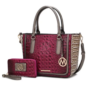 MKF Collection Bonnie Faux Crocodile Embossed Vegan Leather Women Satchel with W - Picture 1 of 36