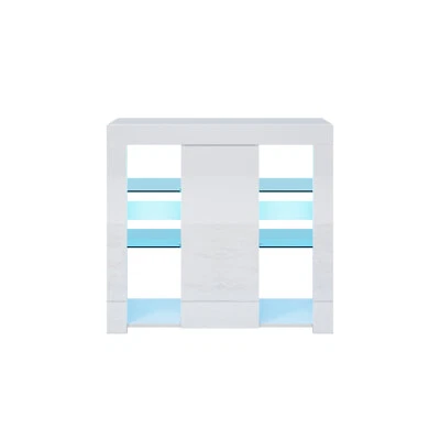 SONNI Kommode Sideboard mit LED-Leuchten Anrichte Wohnzimmer Weiß Hochglanz 90cm - Bild 1 von 4