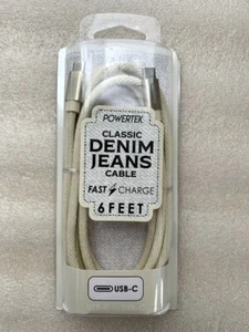 Liquipel Powertek Denim USB-C a USB-C - Carga rápida - 6 pies - Crema - Imagen 1 de 4