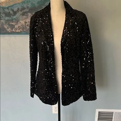 Blazer para mujer Joan Rivers XXS alfombra roja terciopelo lentejuelas negras Foto 1 de 4