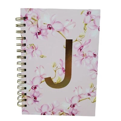 Tri-Coastal Designs Journal Notebook Gold "J" Pink Floral Lined Sheets 8.5x6" - Image 1 of 4