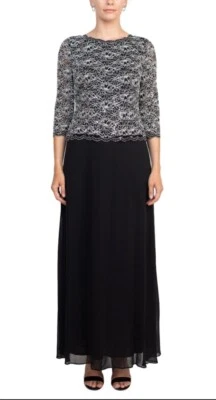 NWT Alex Evenings Black Long Sleeve Long Dress Beaded and Sequined Bodice Sz 10 - Image 1 of 4