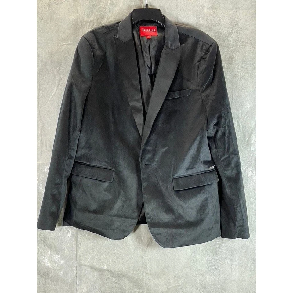 GUESS Men's Black Velvet Single-Breasted Blazer SZ L - Image 1 of 4