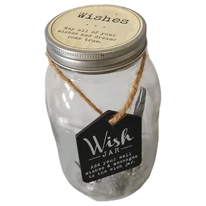 Wishes Glass Jar With Metal Lid & Twine Accent 14 Inches Wedding Decor - Picture 1 of 5