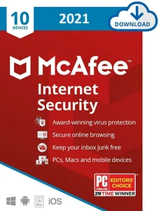 McAfee Internet Security 2021 (not 2020) 10 Devices 1 YR Full Activate Download - Picture 1 of 1