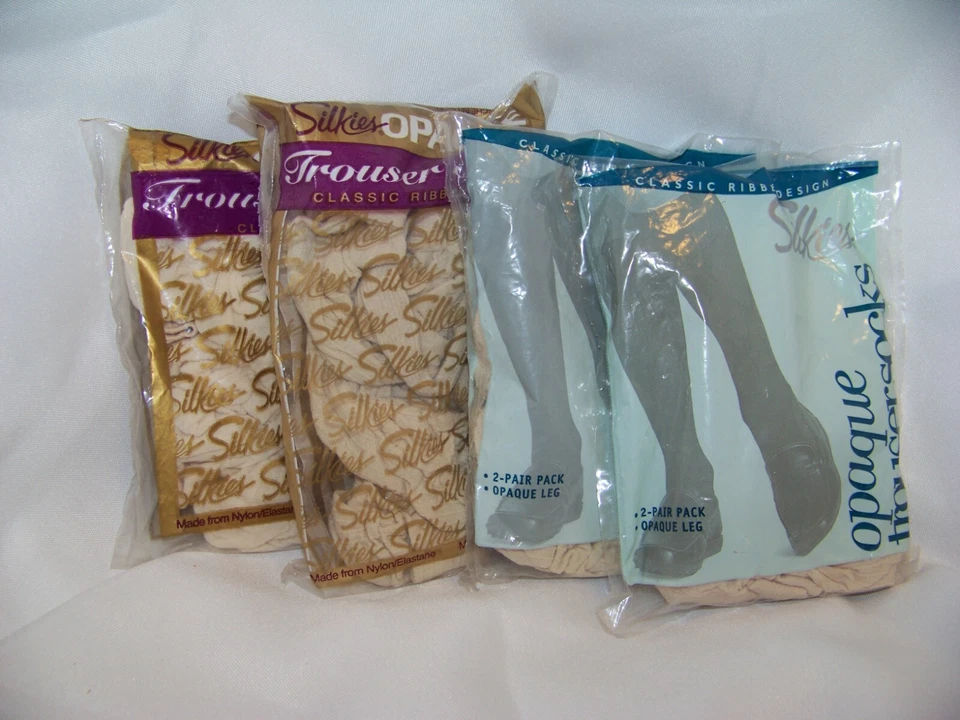 2 Cream Silkies Opaque Trouser Socks Knee Highs Nylon & Spandex Made in USA
