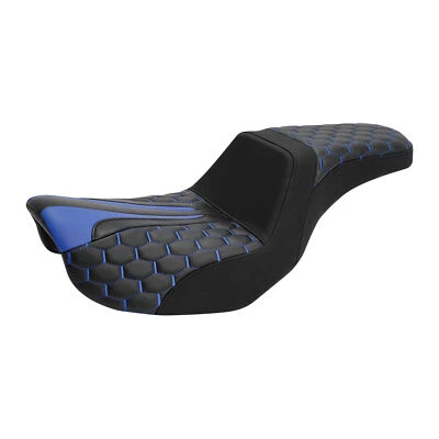 Asiento de pasajero conductor negro + azul apto para Harley Dyna Low Rider 2006-2017 Foto 1 de 4