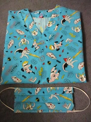 Blusa Médica Increíble Hecha a Mano Azul Turquesa Algodón Talla Pequeña 30-32 Foto 1 de 4