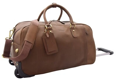 Wheeled Holdall Real Hunter Leather Travel Duffle Cabin Size Rolling Weekend Bag - Image 1 of 4