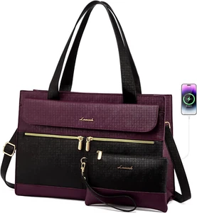 LOVEVOOK Laptop Bag for Women 15.6 Inch Tote Work Inch, Black/Purple-1 - Picture 1 of 9