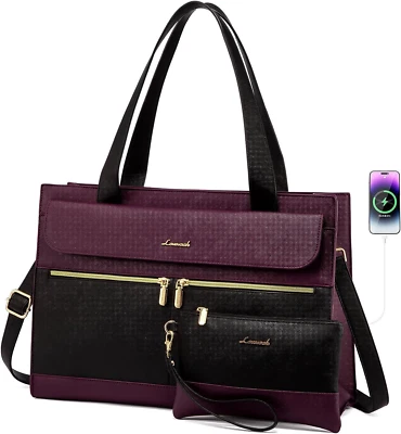 LOVEVOOK Laptop Bag for Women 15.6 Inch Tote Work Inch, Black/Purple-1  - Image 1 of 4