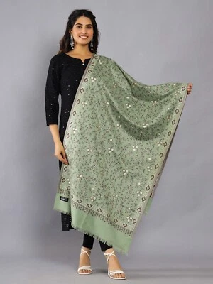 Mantón de cachemir floral verde para mujer invierno estola de lana de gran tamaño 80"x30" Foto 1 de 4