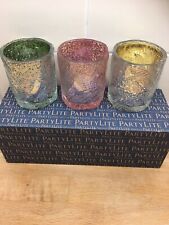 Partylite Glass Palm Tealight Trio Candle Holders Set Of 3 