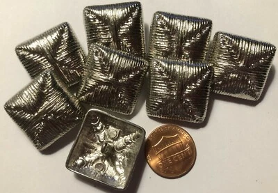 8 Square Domed Shiny Silver Tone Metal Shank Buttons 15/16" 23.5mm US Made 6394 - Image 1 of 2