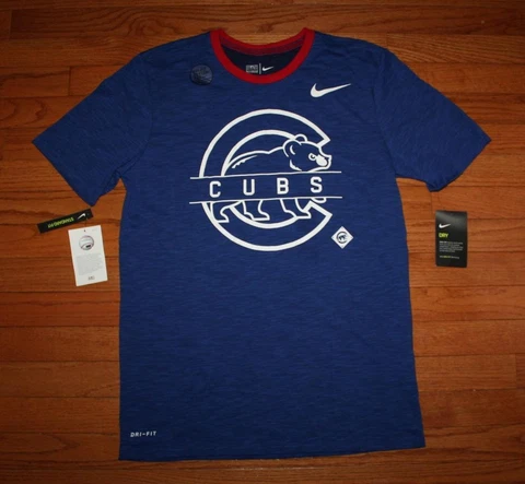NWT Men's The NIKE Tee CHICAGO CUBS Dri-Fit Ringer T-Shirt Swoosh Logo *6H Cover