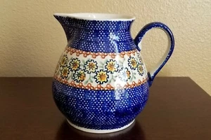BOLESLAWIEC "B" Hand Made POLISH Art Pottery 6" PITCHER Jug MADE IN POLAND Mint! - Picture 1 of 8
