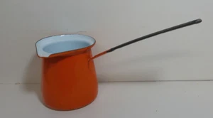 Calentador de mantequilla naranja esmaltado de colección derretidor café leche cucharón buen estado - Imagen 1 de 3