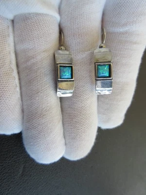 Pendientes de gancho de ópalo colgantes nativos americanos de plata de ley OK 5,5 gm. 1,1" Foto 1 de 4