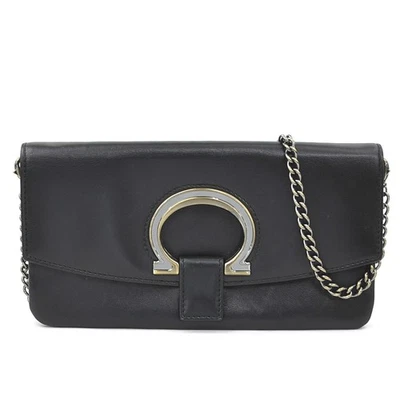 Auténtico Bolso de Hombro Salvatore Ferragamo Gancini Cadena Cuero Negro/Metal h31636a Foto 1 de 4