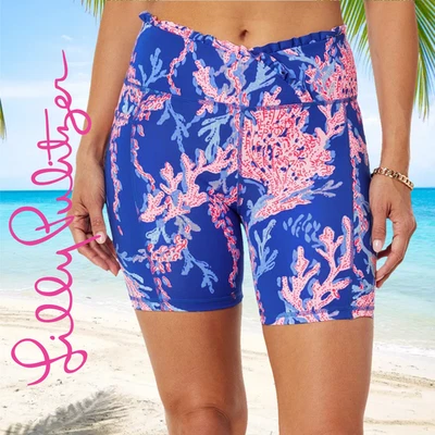 Шорты с высокой посадкой и оборками Lilly Pulitzer выходные цвет Borealis Blue Swim On Over - средний размер - Изображение 1 из 4