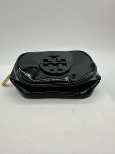 Tory Burch Cosmetic Toiletry Bag Case Black Small Pouch Zip Around Logo - Picture 1 of 6