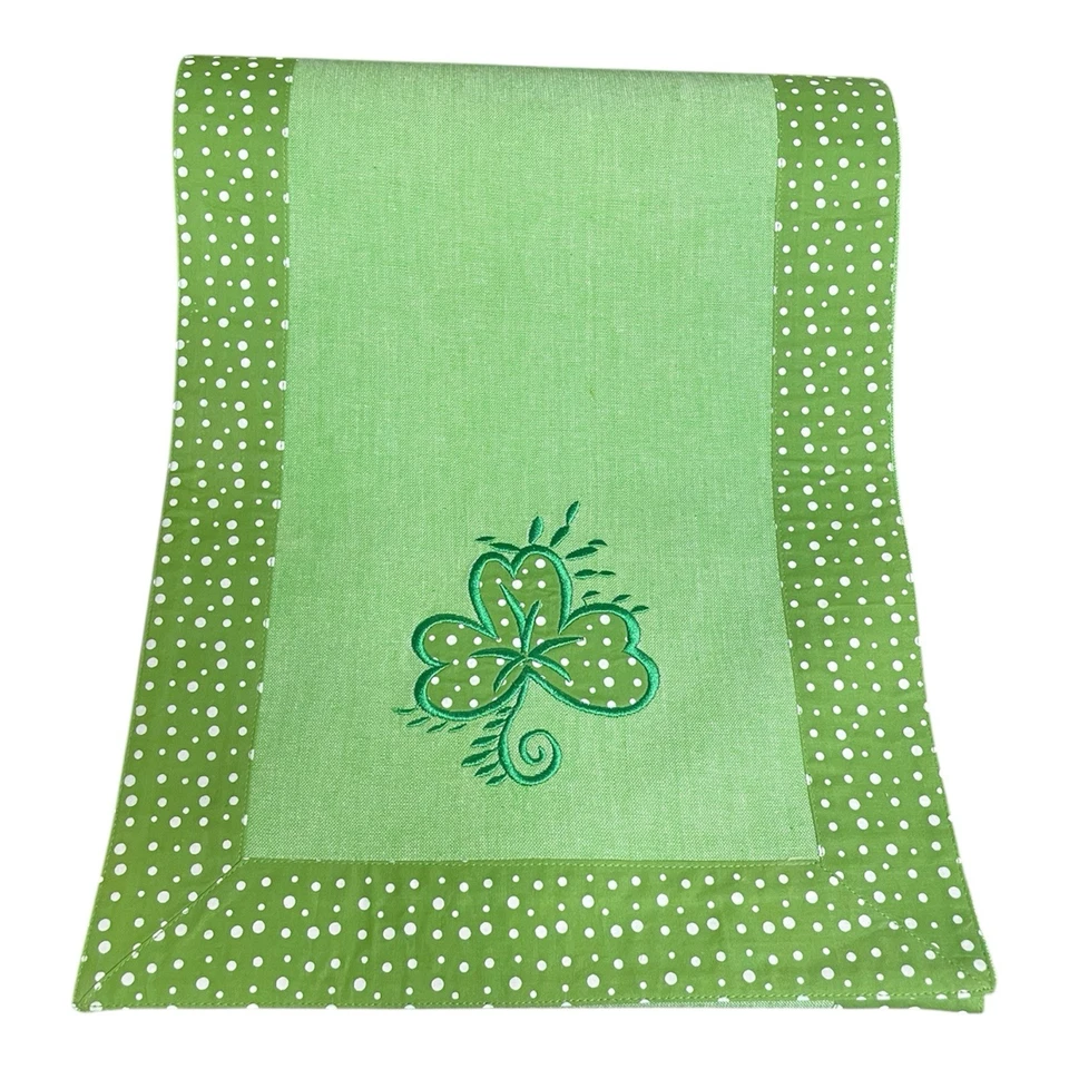 Table Runner Artsy Green Shamrock Polka Dot St. Patrick's Day Whimsical Kitchen - Image 1 of 1