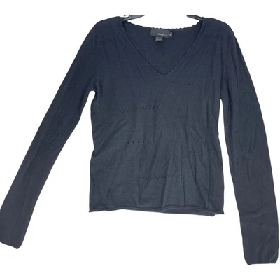 Suéter DE COLECCIÓN DKNY M Negro Angora Conejo Algodón Cuello en V Mangas Largas Preppy Foto 1 de 4