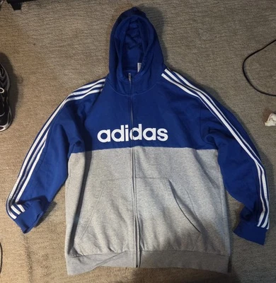 Adidas Hombre 3 Rayas Cremallera Completa Sudadera con Capucha 2XL Azul y Gris Nuevo  Foto 1 de 3