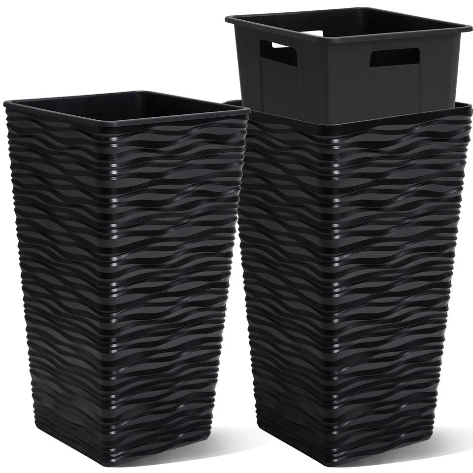 Pack de 2 jardineras cónicas cuadradas negras de 22" H. con macetas interiores - de plástico... Foto 1 de 4