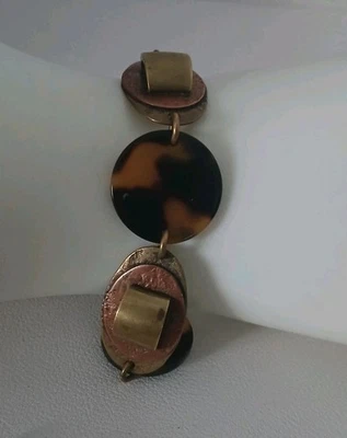 Pulsera de eslabones Marjorie Baer MB SF vintage latón tono cobre imitación caparazón de tortuga Foto 1 de 4