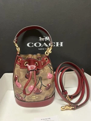 Новый с Ярлыками тренер мини ведро сумка в подпись холст с вишневым принтом CY738 - Изображение 1 из 4