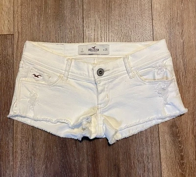 Vintage Hollister Jean Shorts 29”x 2 Womens Size 1 White Low Rise Distressed Y2K - Image 1 of 4