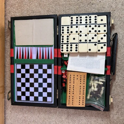 Gaming Set Dominoes 5-in-1 Game Set Chess Checkers Cribbage Backgammon Cards - Image 1 of 4