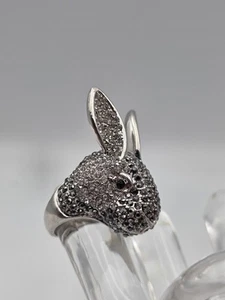 Anillo Cabeza de Conejo Estrás Tono Plata Talla 9 Animal Unisex - Imagen 1 de 8