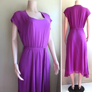 Club Monaco 12 L Silk Crepe Chiffon Dress Orchid Purple Short Dolmen Lined Belt - Picture 1 of 9