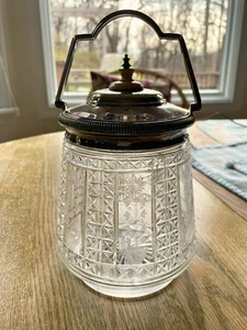 Antique Glass Biscuit Jar with Lid and Handle For Elegant Serving - Picture 1 of 5