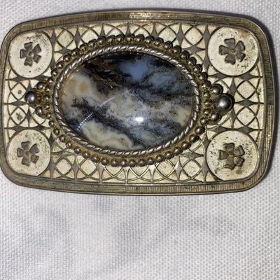 Hebilla de cinturón vintage ornamentada con encaje piedra ágata - diseño floral occidental Foto 1 de 4