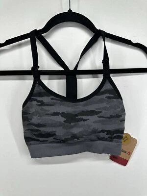 Sujetador deportivo Reebok camuflaje espalda deportiva correa ajustable gris absorbente de humedad talla XS Foto 1 de 4