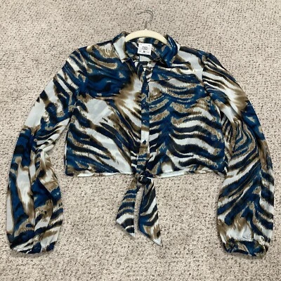 Blusa corta semi transparente con estampado de animales Mac & Jac para damas talla pequeña/S Foto 1 de 4