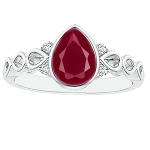 1.08Ct Pear Cut 100% Natural Burmese Ruby Women's Ring In 925 Sterling Silver - Picture 1 of 4