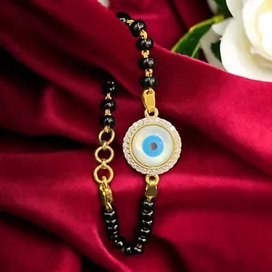 Pave 0.35 TCW Round Brilliant Cut Diamonds Unisex Evil Eye Bracelet in 14K Gold - Picture 1 of 15